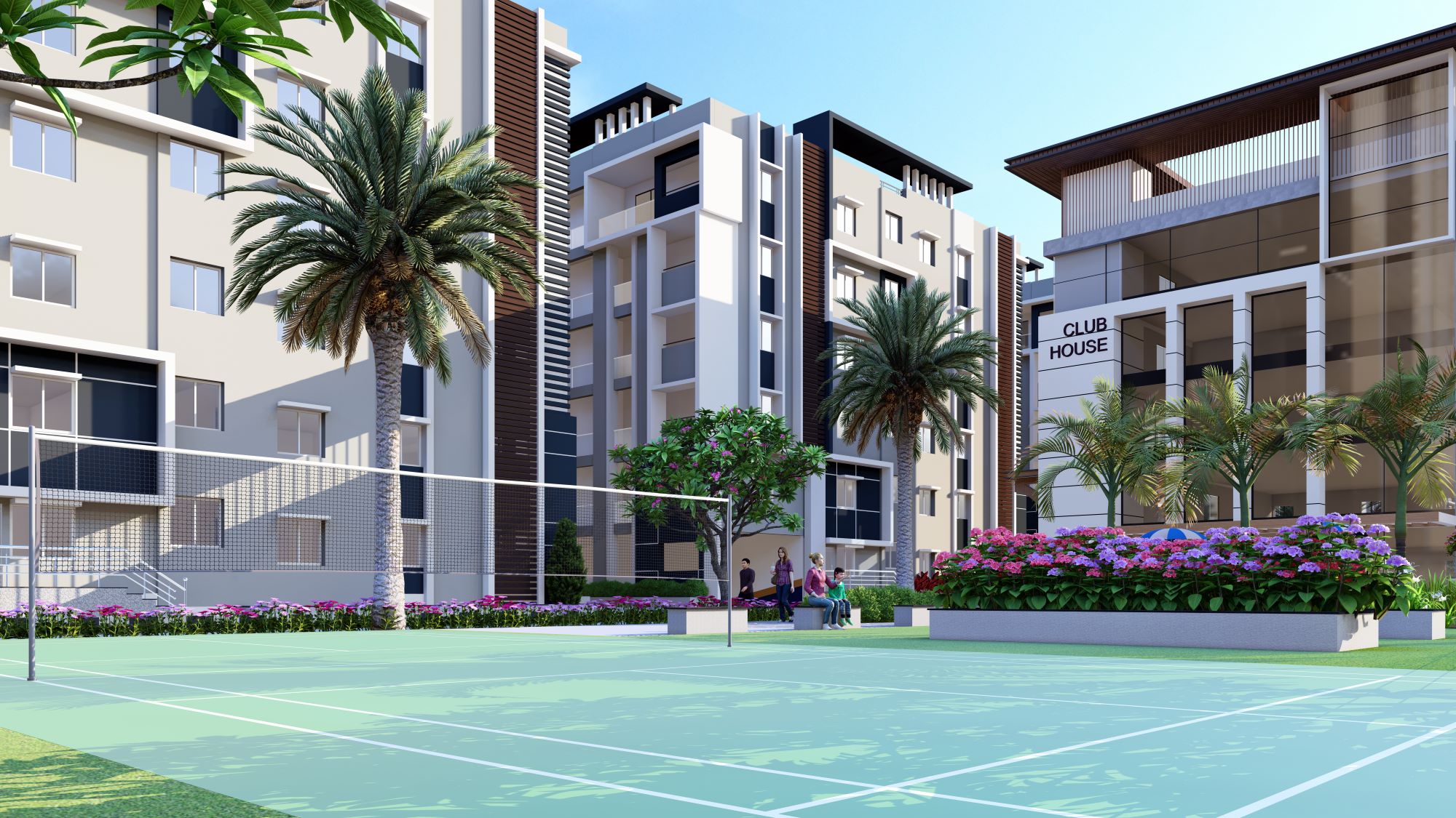 badminton court in gated community apartments in gannavaram